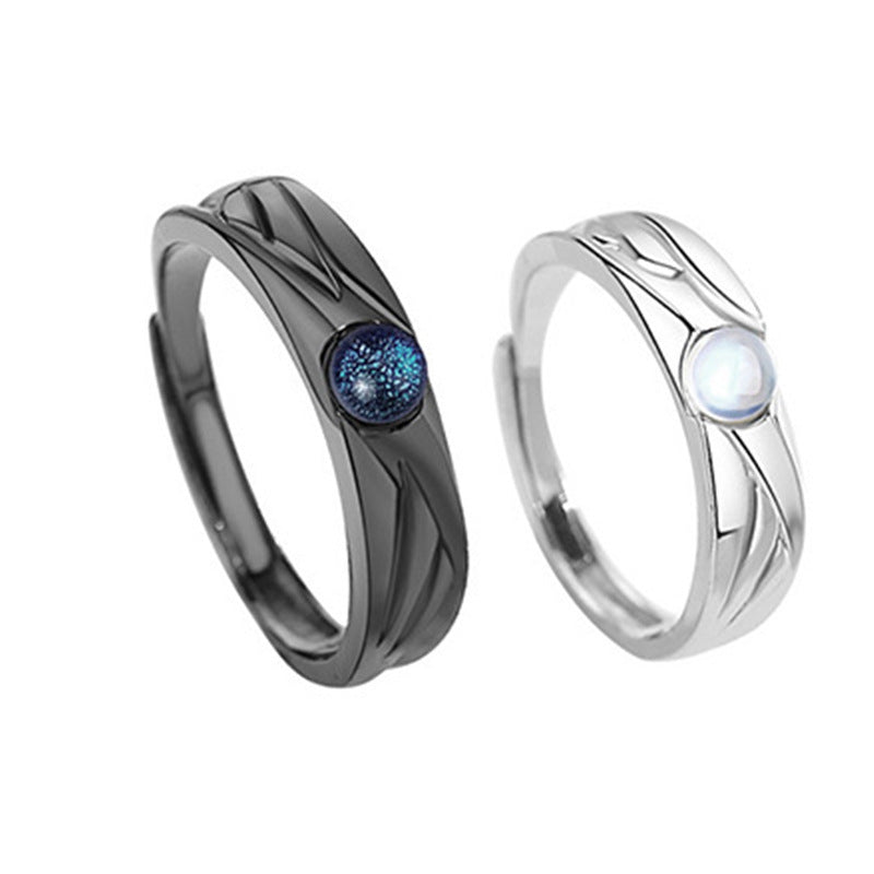 Demons Moonstone Couple Black White Pair Trendy Open Ring