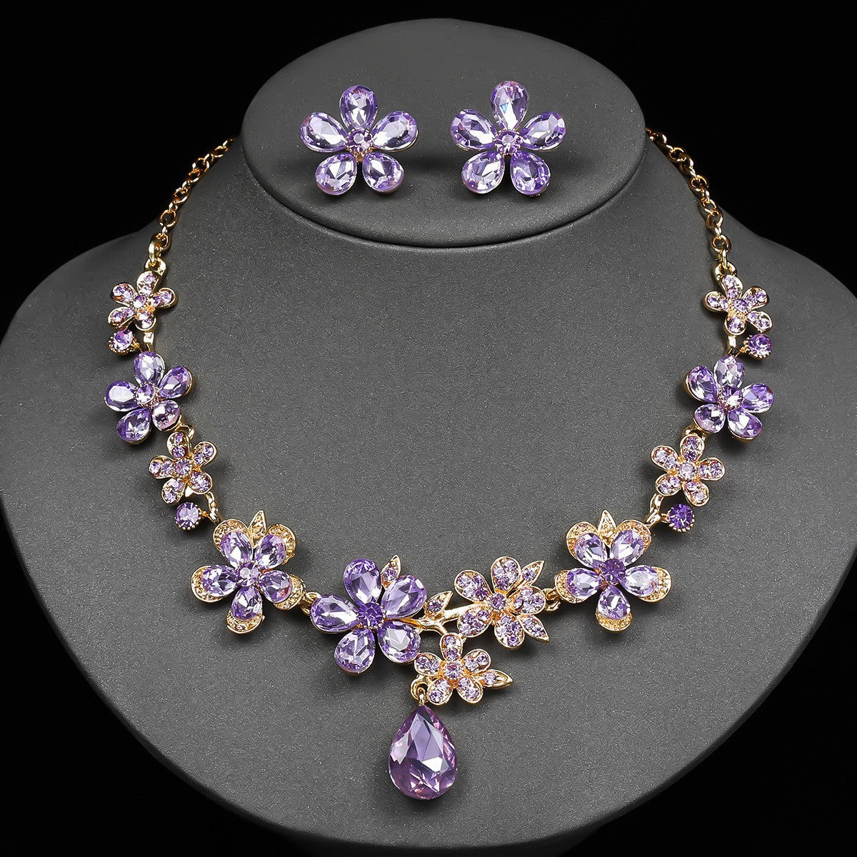 Exaggerated Alloy Suite Bridal Wedding Full Rhinestone Jewelry Set