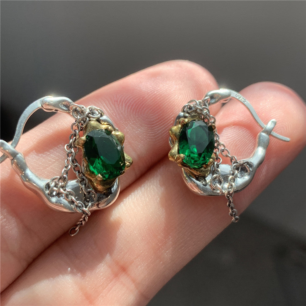 Designer Zircon Gold Sier Contrast Color Chain Earrings