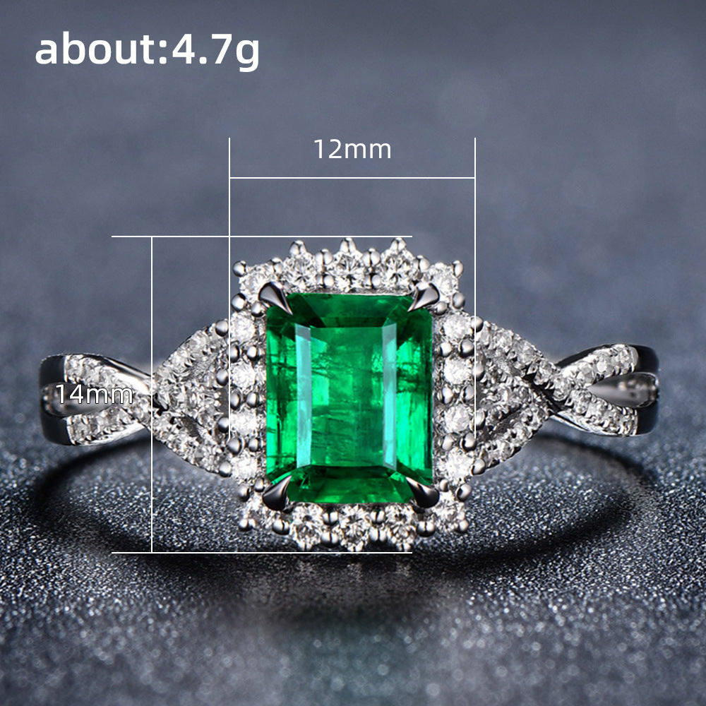 Women's Shi Green Square Zircon Luxury White Rings