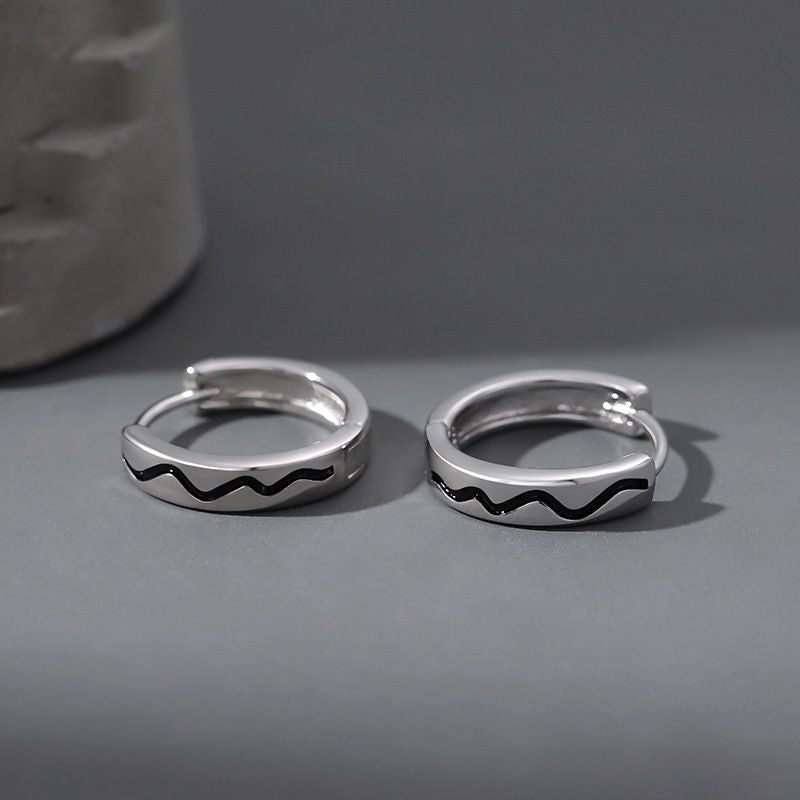 Men's Black White Striped Design High Sense Ear Trendy Unique Rings