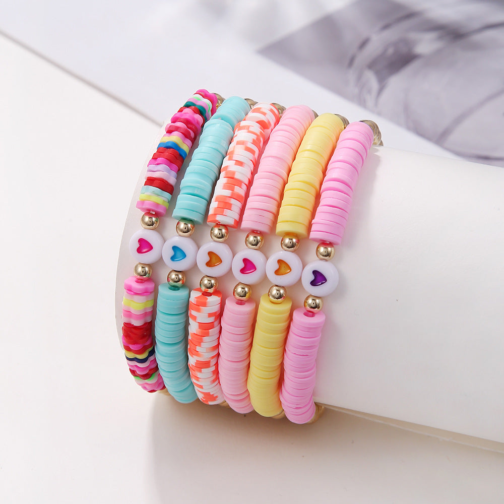 Ensemble de bracelets en polymère coloré de style ethnique asiatique pour femmes