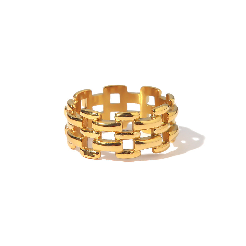 Damen-Uhrenarmband aus hohlem Gold mit hellen Edelstahlringen