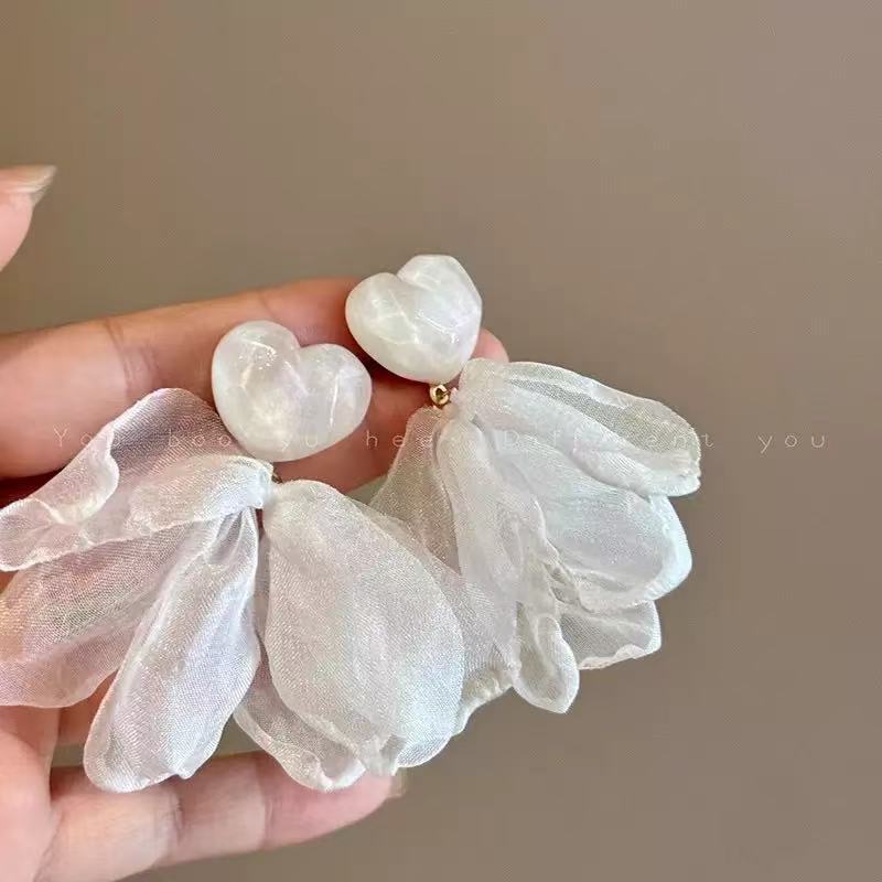 Fresh Blue Fabric Flower Elegant Sweet Rings