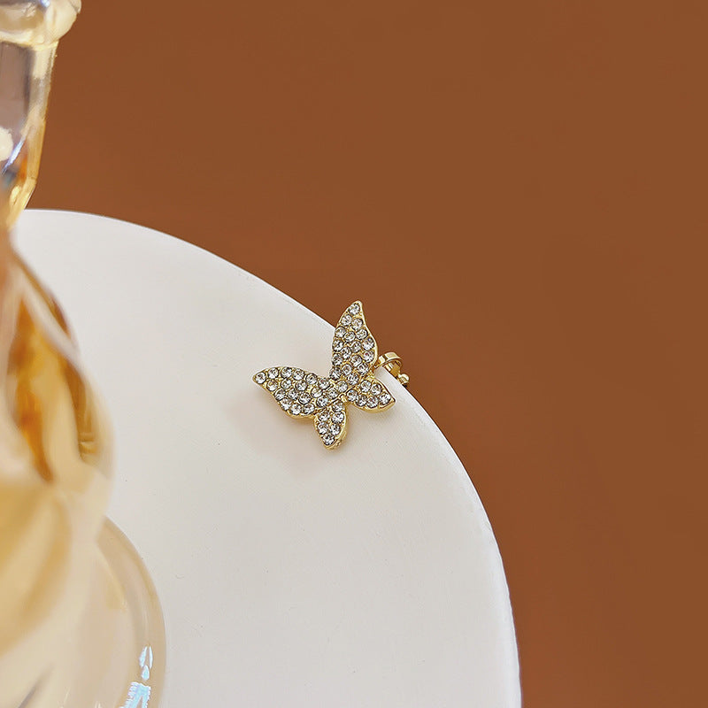 Women's Exquisite Small Diamond Butterfly Zircon Ear Clip Super Fairy Beautiful Earrings