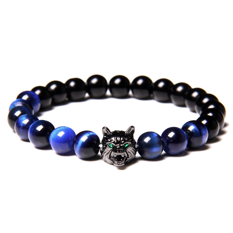 Men's Natural Water Sticky Beads Inlaid Zircon Wolf Bracelets