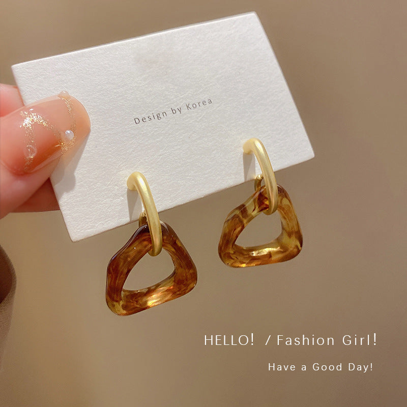 Women's Sier Needle Irregular Amber Triangle Retro Earrings