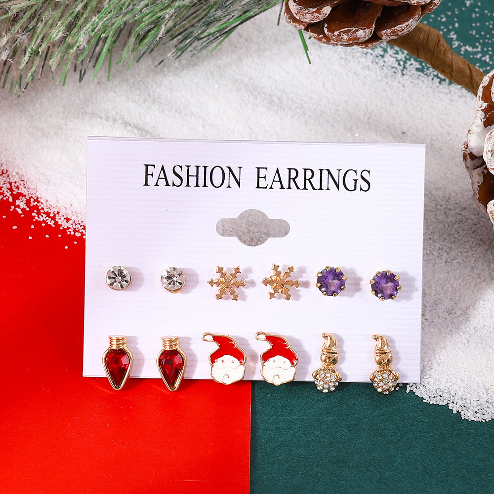 Women's Cartoon Oil Dripping Tree Santa Claus Earrings