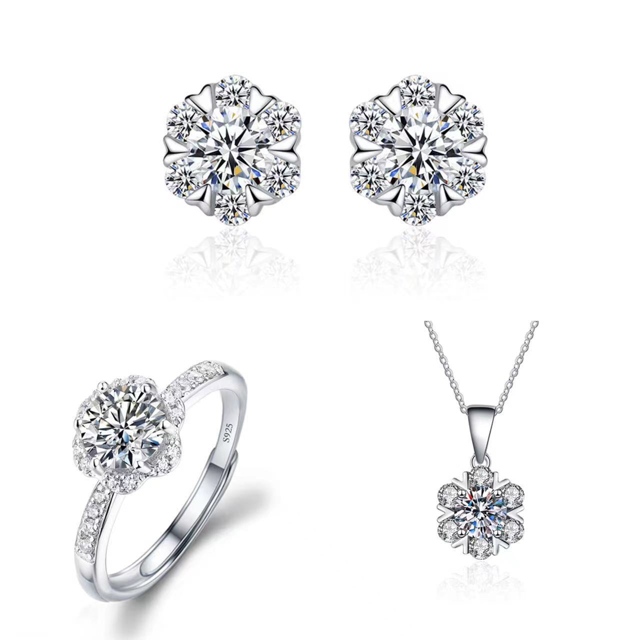 Women's Korean Three-piece Suit Imitation Sier Six Claw Jewelry Set