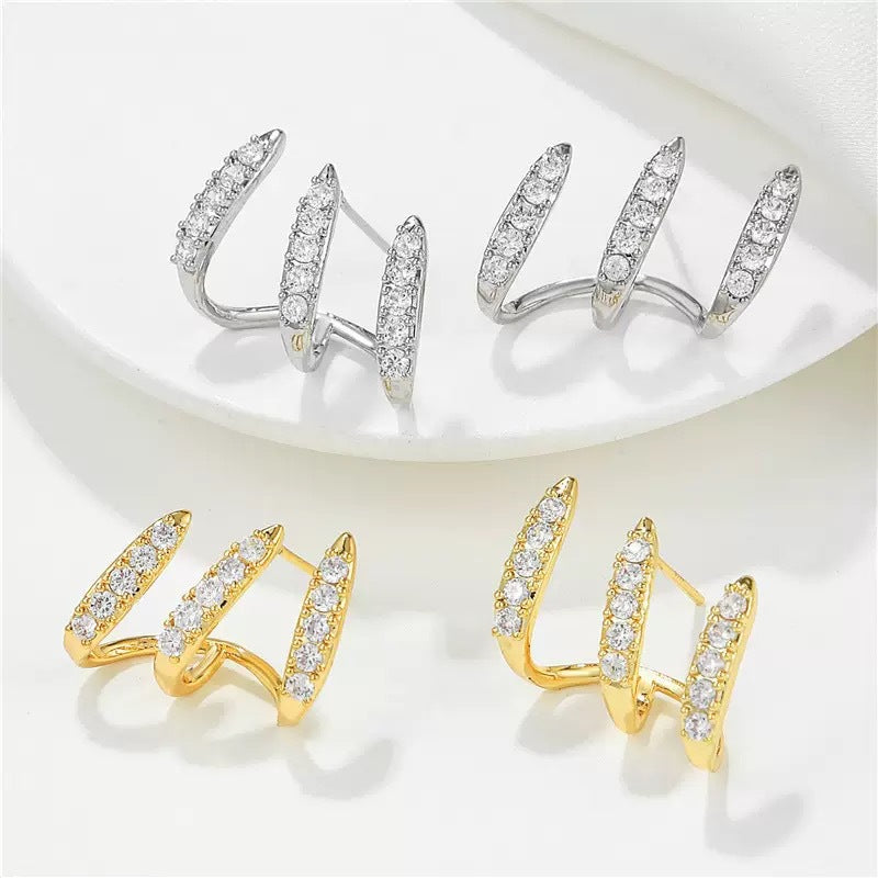 Simple Multiple Ear Diamond Inlaid Cold Wind Earrings