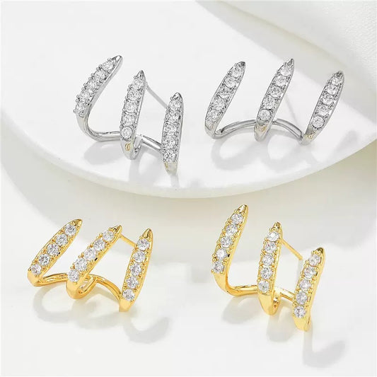 Simple Multiple Ear Diamond Inlaid Cold Wind Earrings