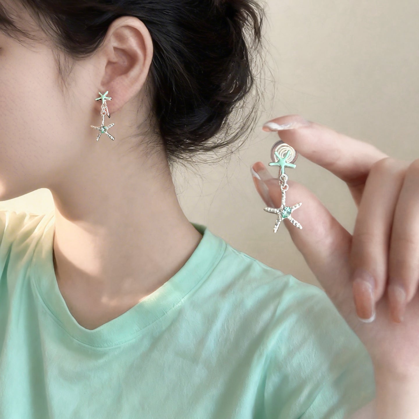 Women's Holiday Ocean Style Sier Starfish Long Ear Clip