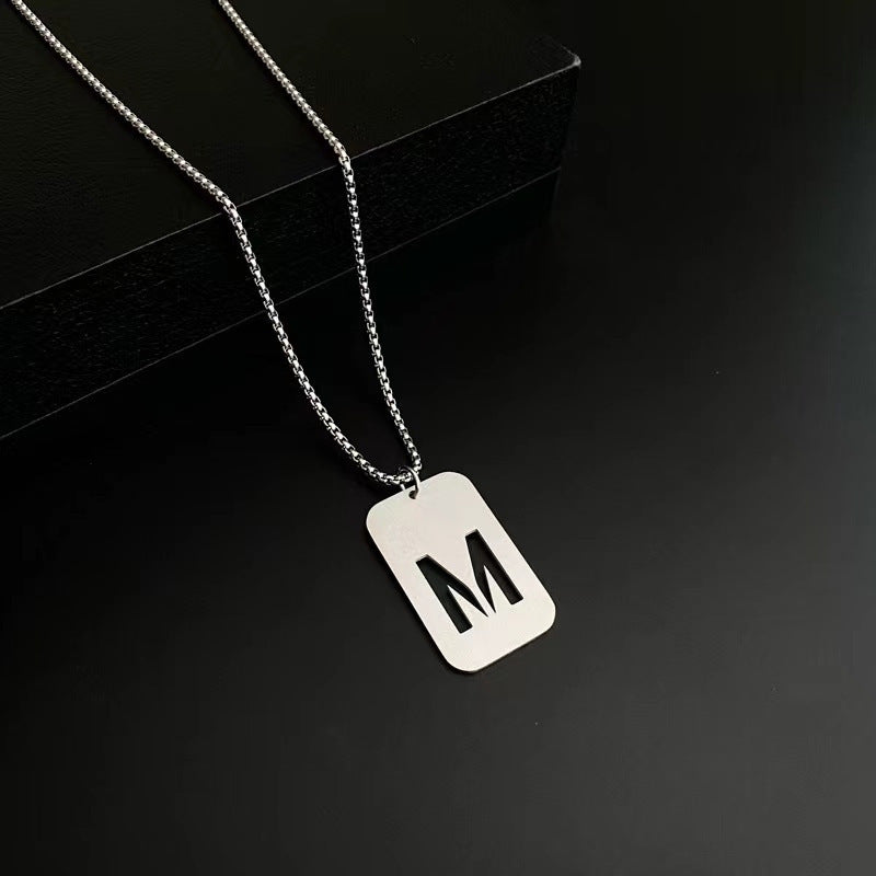 Men's Titanium Steel Female Letter Nameplate Pendant Necklaces