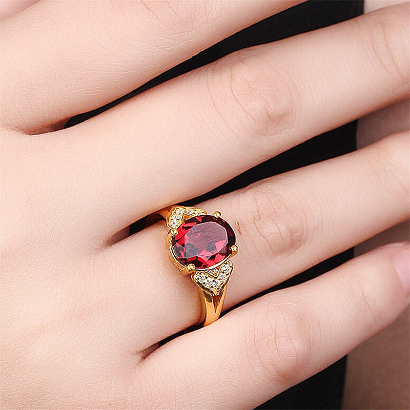 Women's Style Gold-plated Open Garnet Setting Adjustable Rings