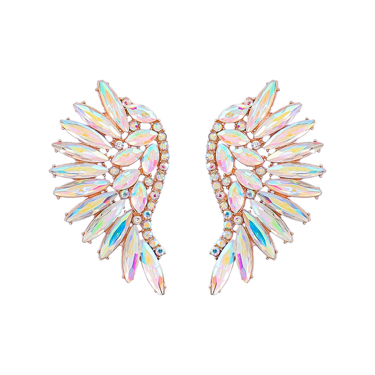 Colorful Crystals Exaggerated Fan-shaped Wings Fashion Earrings