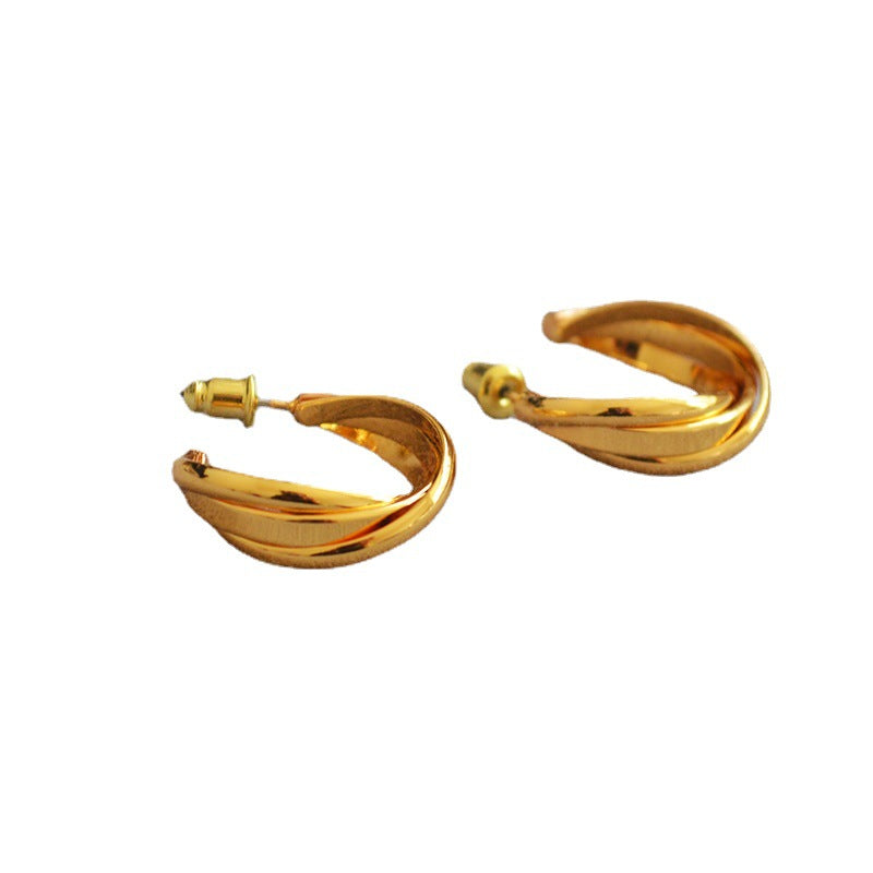 Brass Gold-plated Winding Circle Cold Elegant Earrings