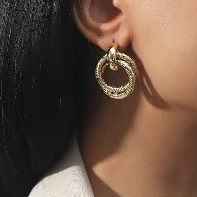 Geometric Staggered Circle Clips Elegant Metal Frosty Style High-grade Ear Clip