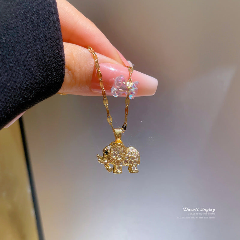 Light Luxury Real Gold Three-dimensional Elephant Necklaces