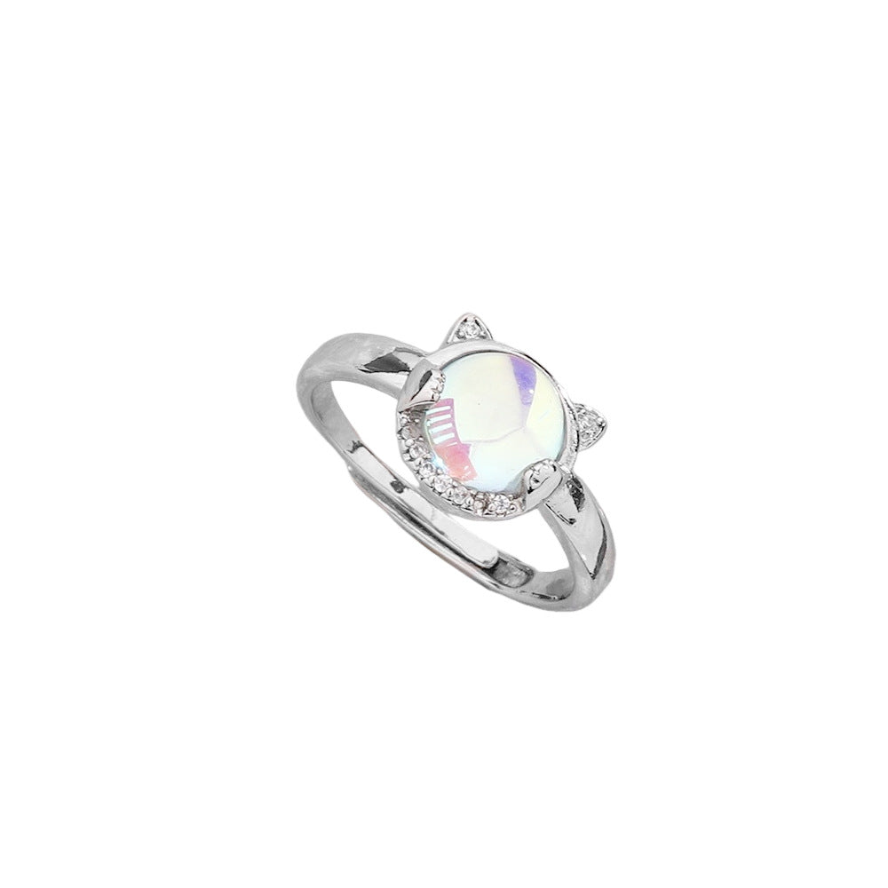 Colorful Moonstone Cat Korean Fashion Sweet Rings