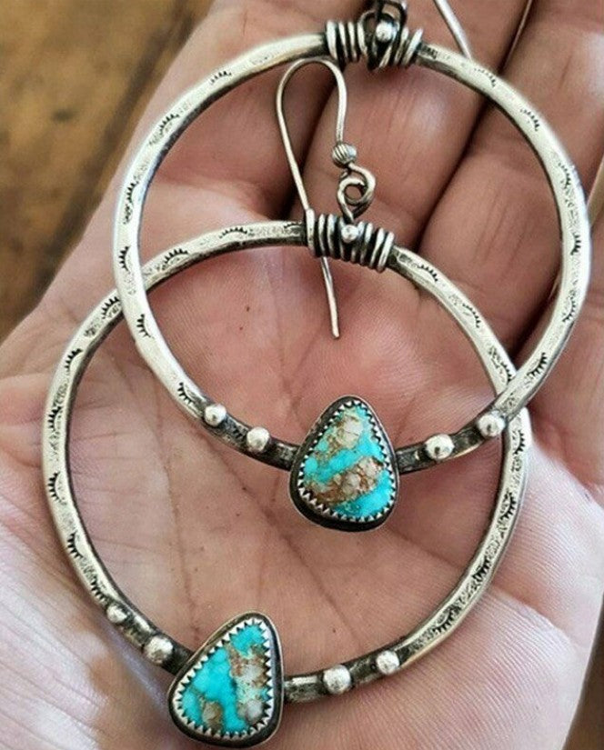 Inlaid Sea Blue Topaz Female Creative Rotational Water Drop Earrings