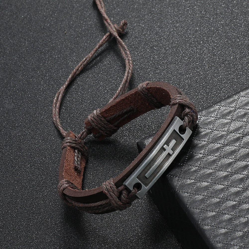 Herren-Legierung aus gewebtem Leder, Retro-Hanfseil, kleine Armbänder