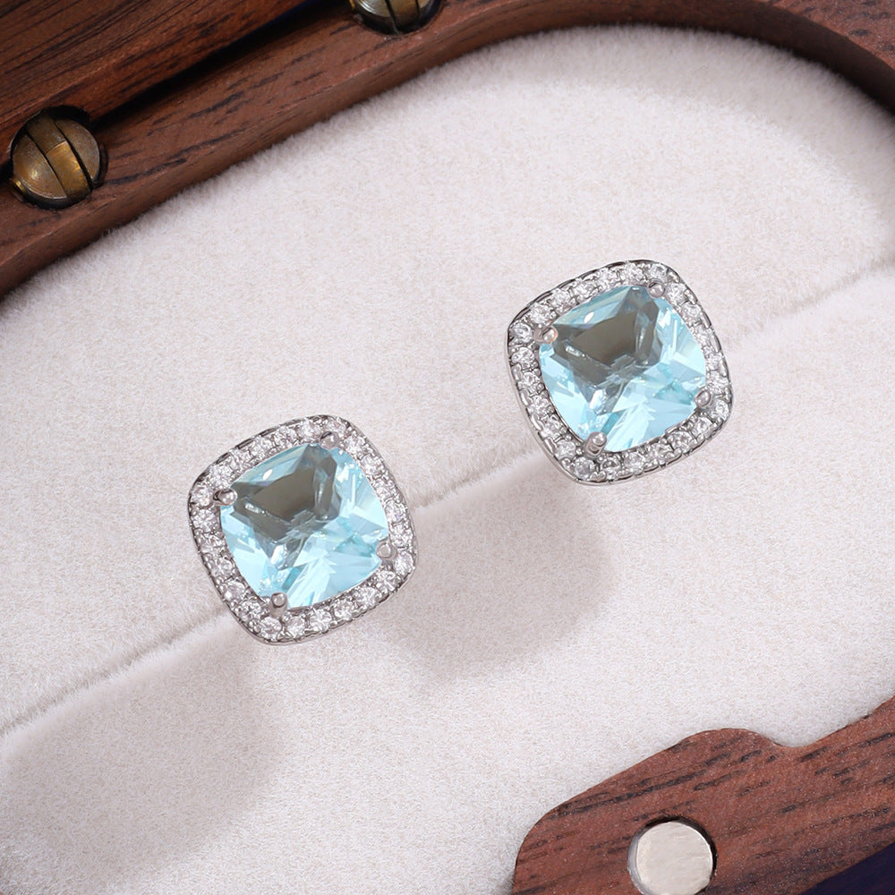 Simple Design Colorful Crystals Super Flash Square Female Fresh Stud Earrings