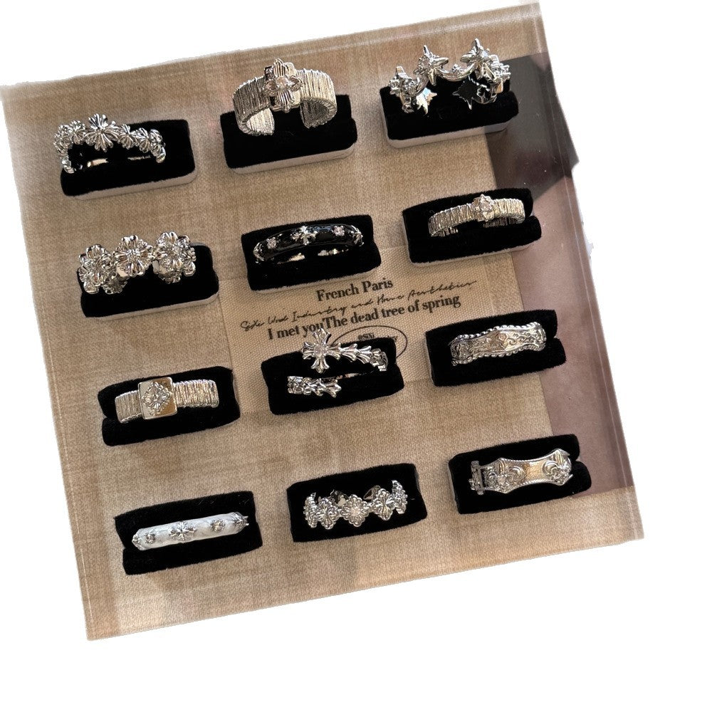 Cross Drip Glazed Design Zircon Inlaid Twin Rings