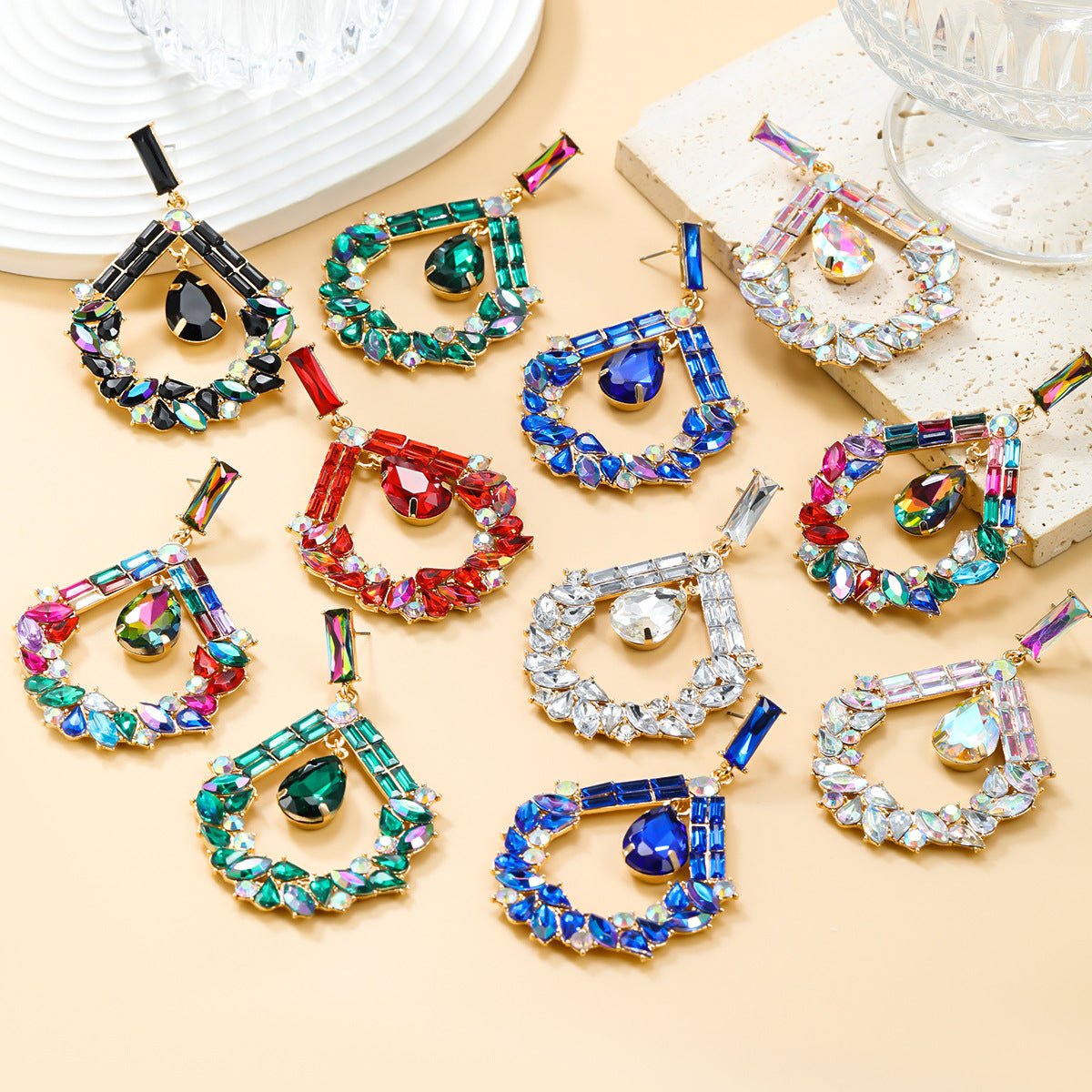 Colorful Crystals Drop-shaped Female Bohemian Style Earrings