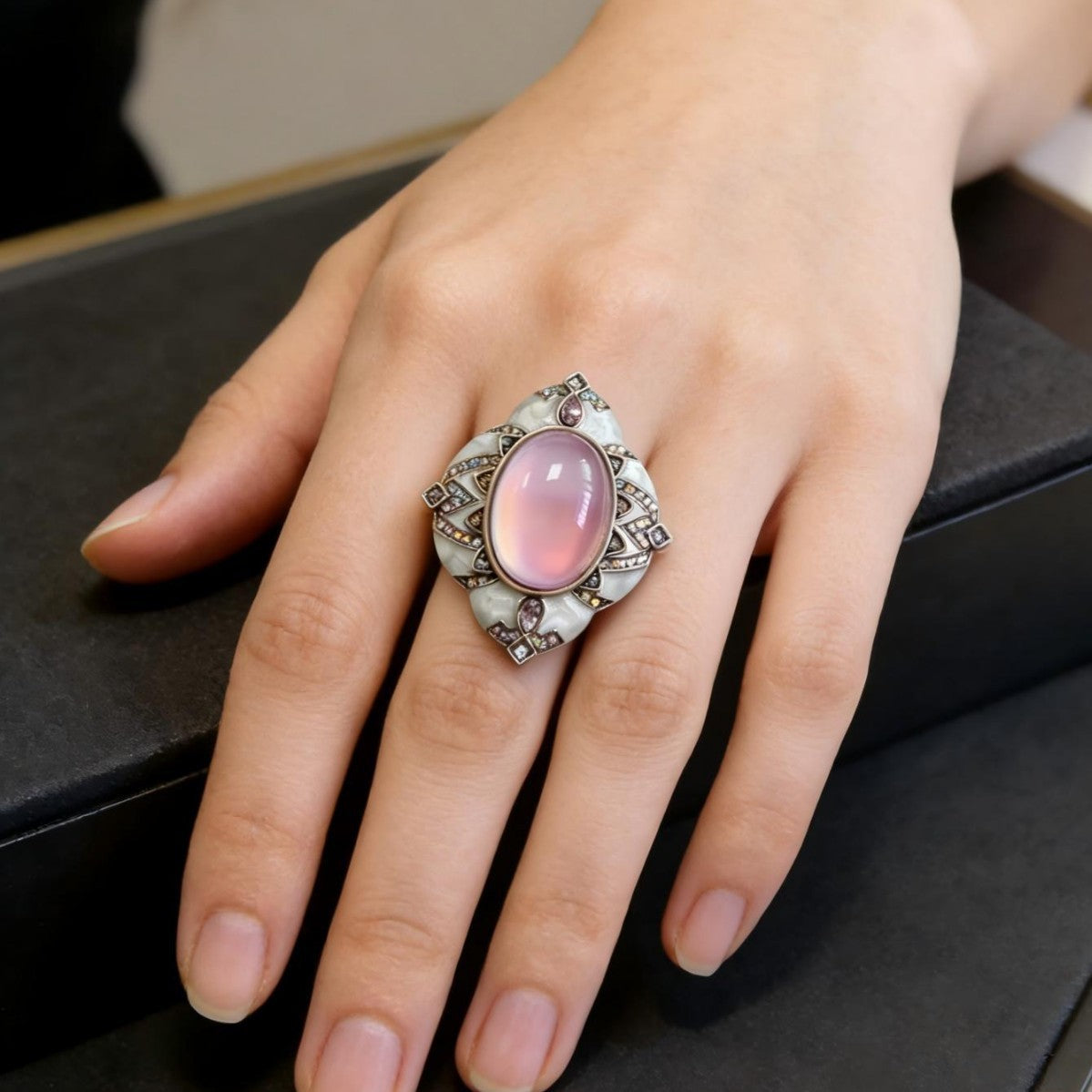 Moonstone Enamel Palace Style Daily Commuter Ring