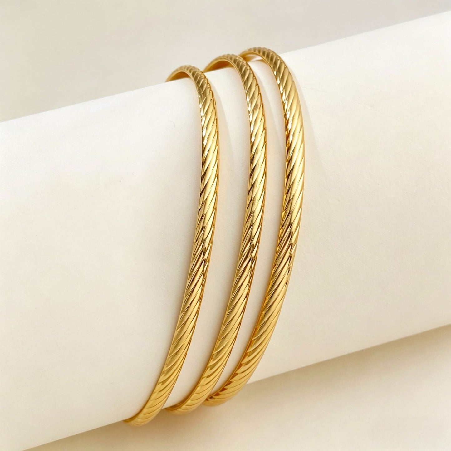Stackable Stainless Steel Square Thread Twist Bracelet