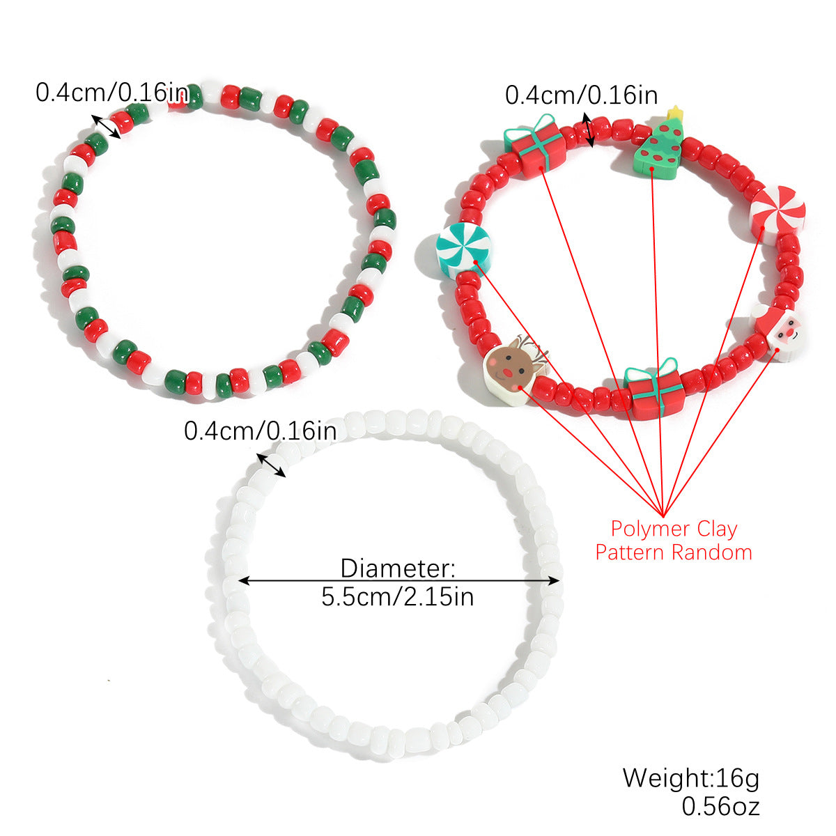 Santa Claus Crystal Pendant Pearl Red Bracelets