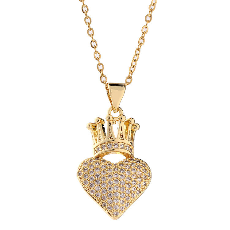 Niche Gold Plated Love Crown Clavicle Necklaces