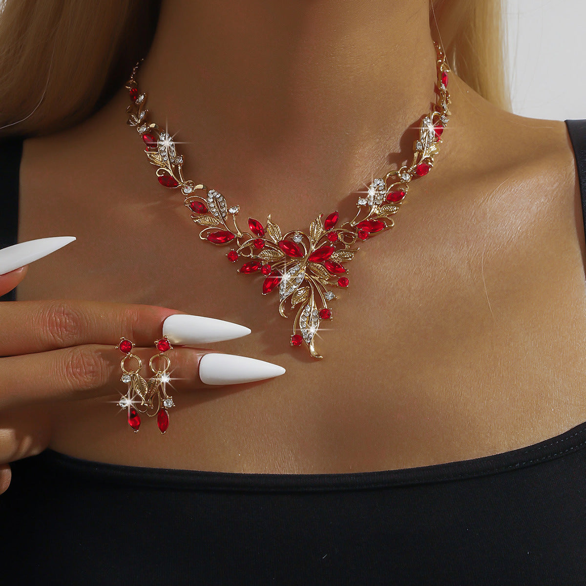 Diamond Water Drop Geometry Light Luxury Minority High Sense Dress Jewelry Set