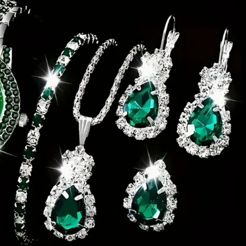 Women's Diamond Heart-shaped Rhinestone Light Blue For Jewelry Set