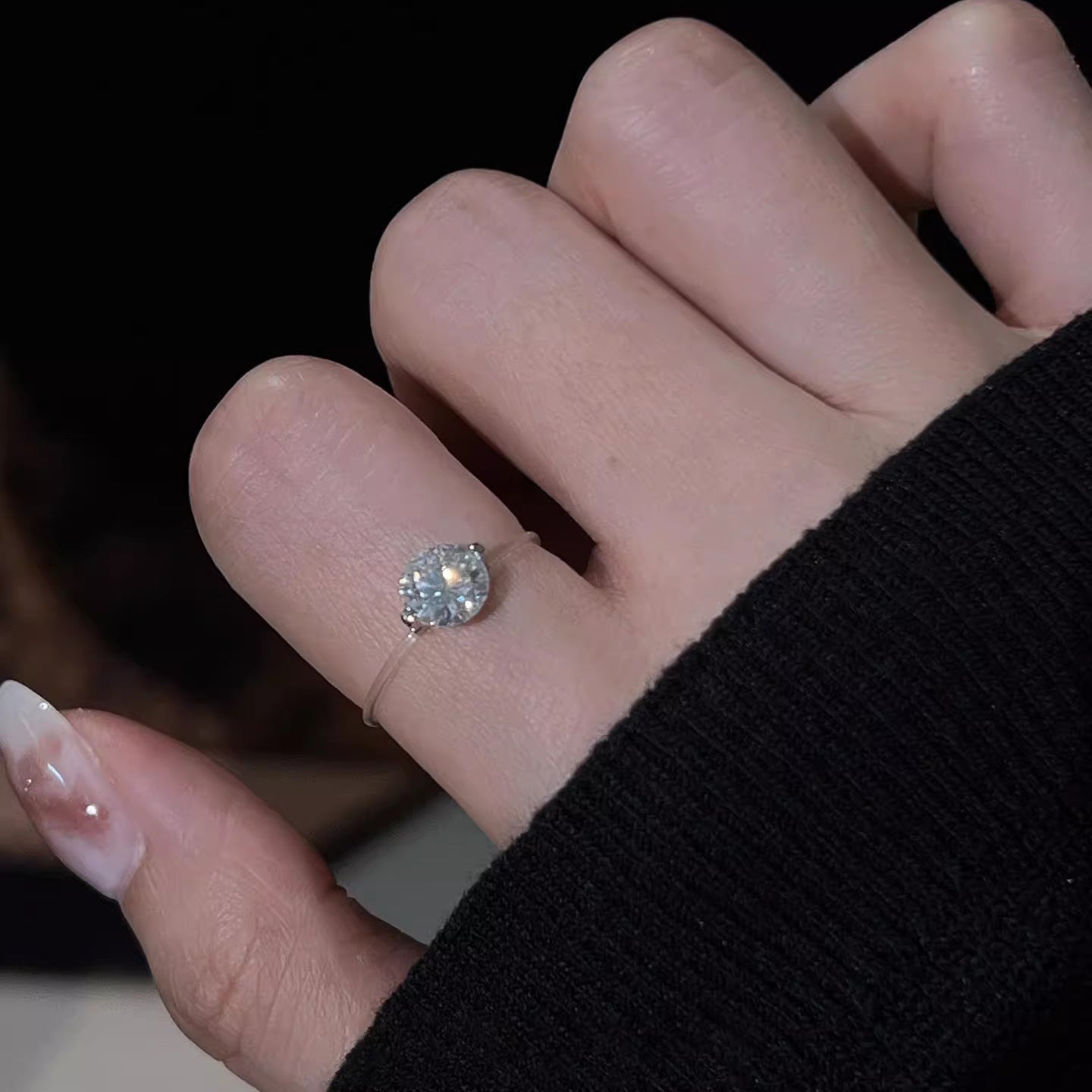 Women's Tears Imitation Single Rhinestone Light Luxury High-grade Fish Line Zircon Ring