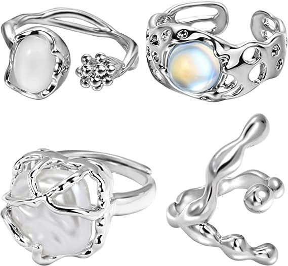 Fashion Moonstone Inlaid Light Luxury Minority Cold Style Female Rings