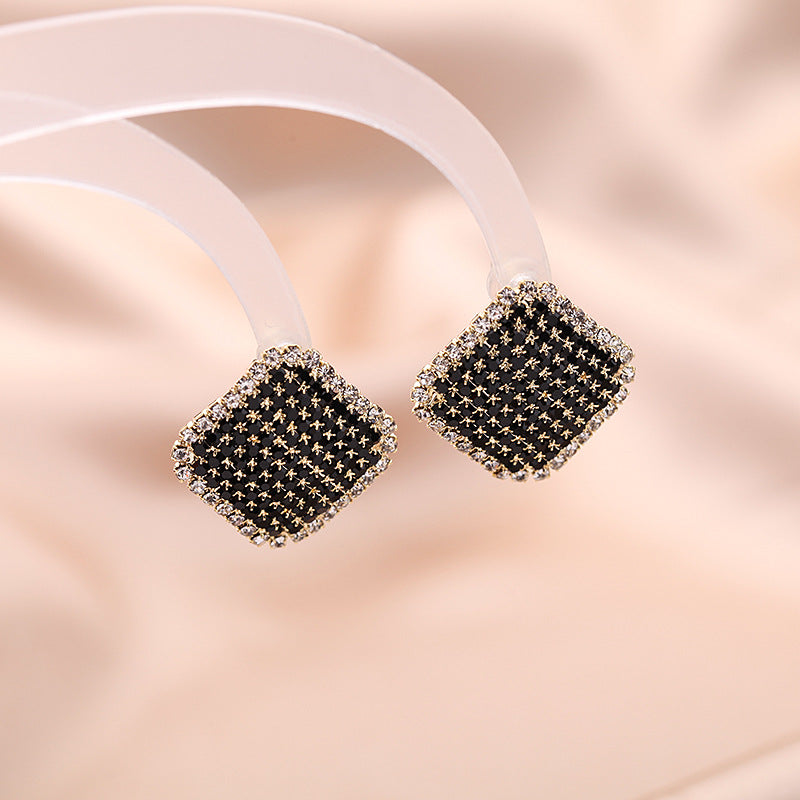 Geometric Ear Trendy Square Black Crystal Earrings