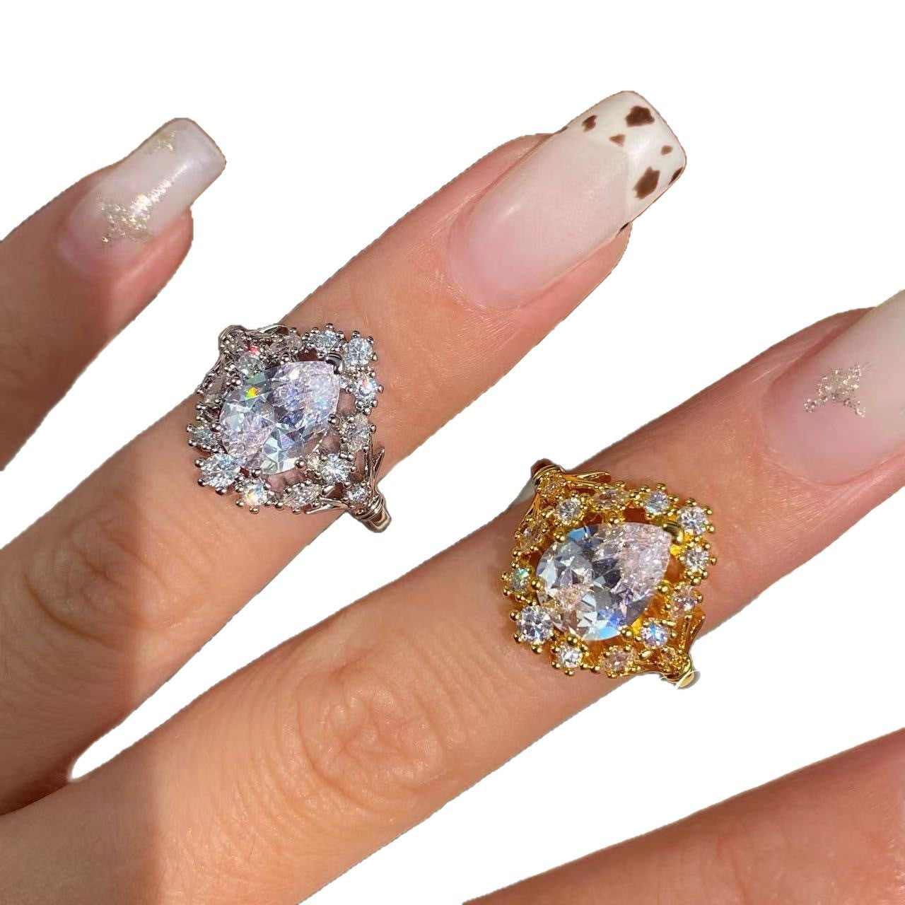 Water Drop Retro Luxury Fashionable Branches Leaves Winding Pear-shaped Female Ring