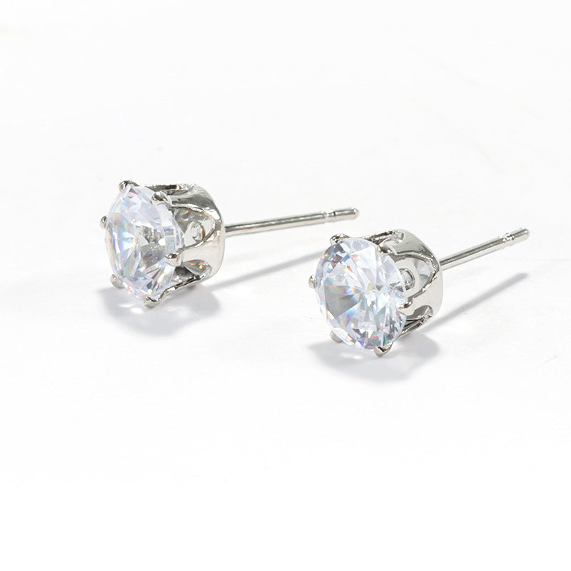 Women's & Men's Steel Color Zircon Diamond For Fashion Stainless Ear Stud Earrings