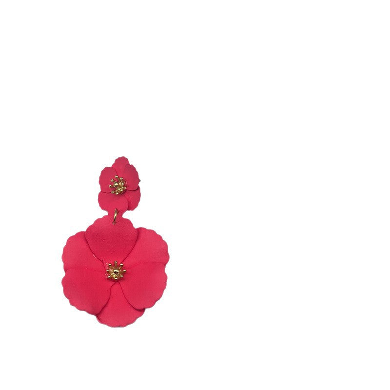 Women's Sky Color Painted Flowers Detachable Eardrops Stud Earrings