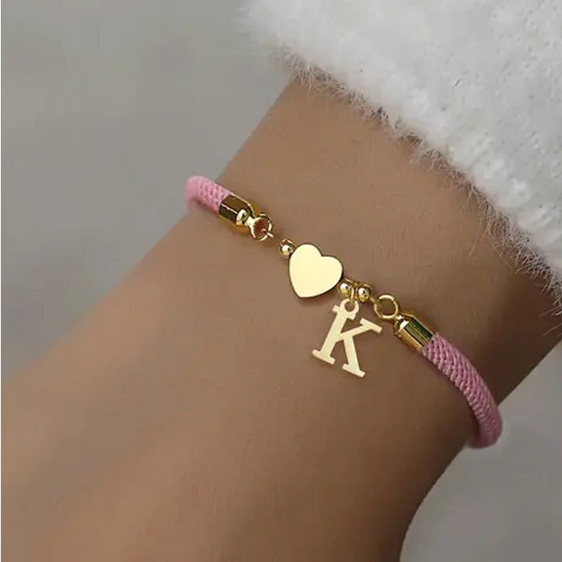 One Pack Black Rope English Capital Letter Gold-plated Bracelet