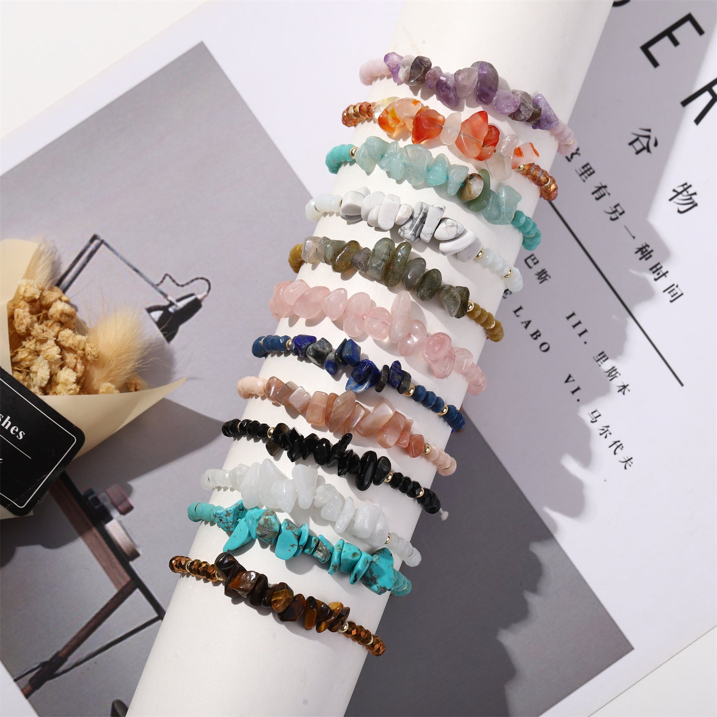 Colorful Multicolor Natural Gravel Woven Irregular Bracelets