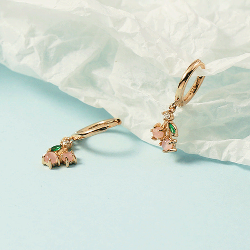 Pink Cherry Sweet Fruit Exquisite Trendy Clip Female Temperament Earrings