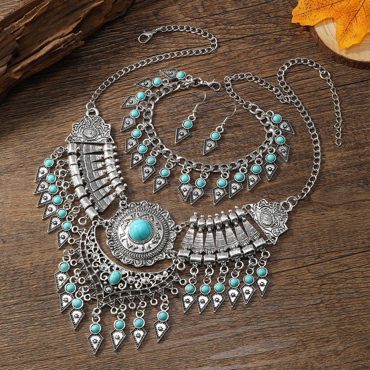 Ethnic Style Vintage Tassel Sweater Chain Jewelry Set