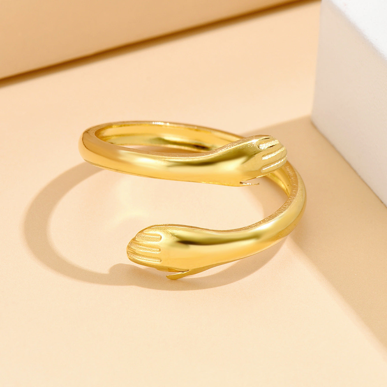 Women's Personality Niche Gentle Hands Hug Design Open Stainless Ring