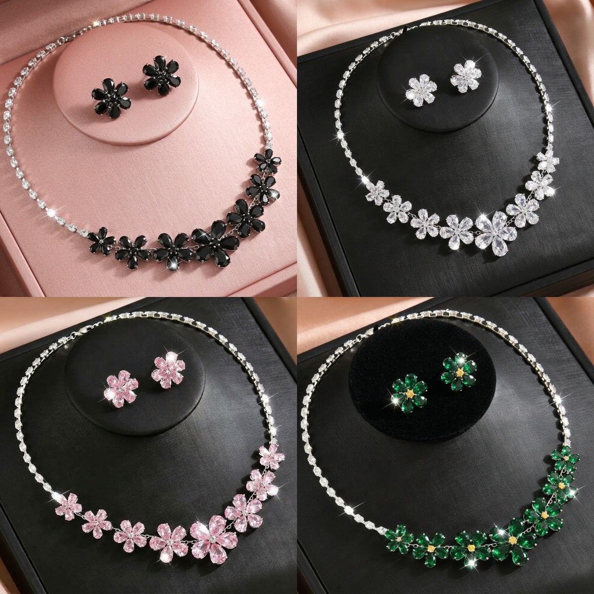 Fashion Trend Zircon Luxury Suite Flower Jewelry Set
