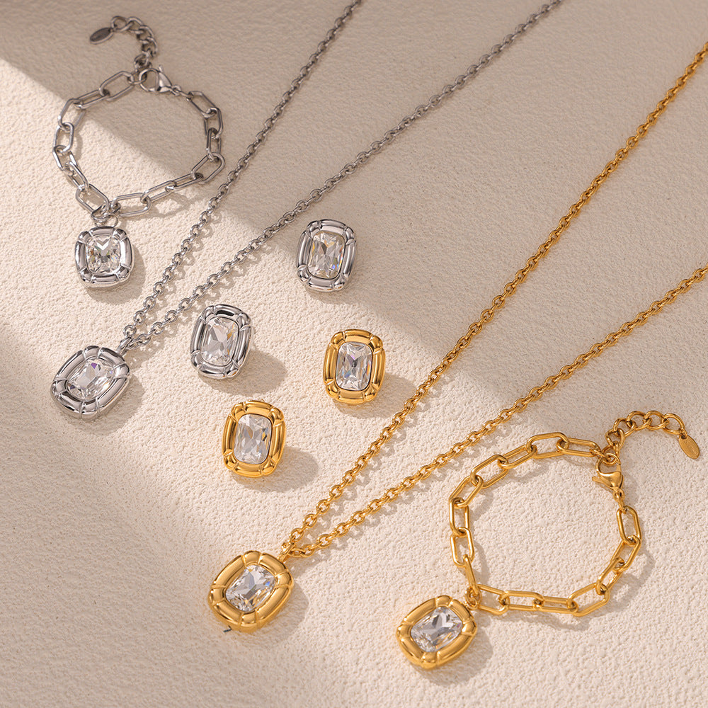 Simple Design Diamond Titanium Steel Gold-plated Jewelry Set
