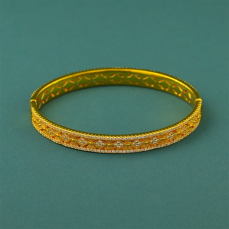 Women's Diamond Flower Window Full Alluvial Gold Mild Luxury Retro Opening Bracelet