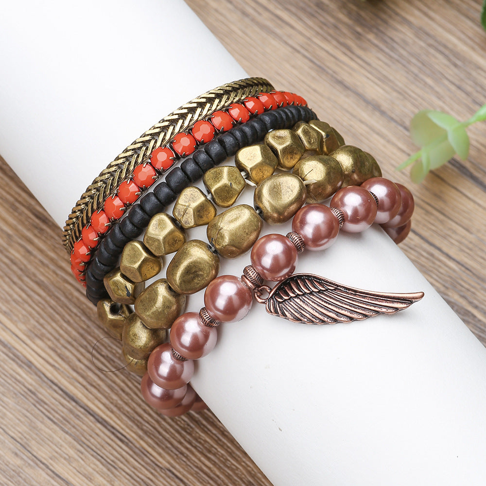 Alloy Wings Pendant Geometric Metal Pearl Bracelets