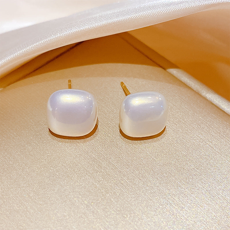 Sier Needle High-grade Temperament Cube Sugar Geometric Pearl Rings